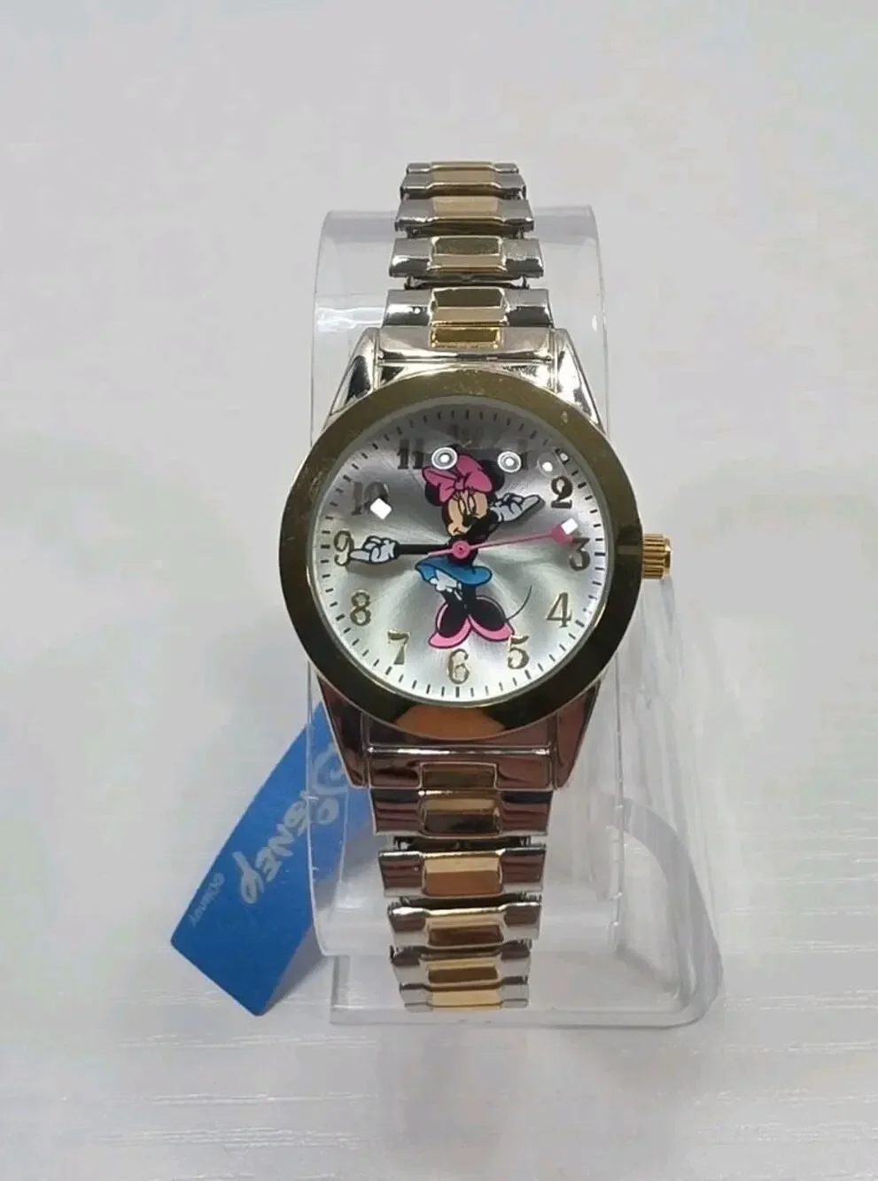 Disney Minnie Mouse High Dome Face Gold & Silver Tone Band Watch New Battery 262